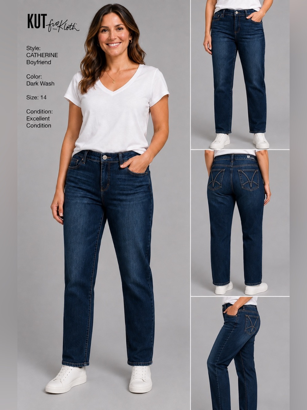 KUT from the Kloth Catherine Boyfriend Jeans Dark Wash Size 14